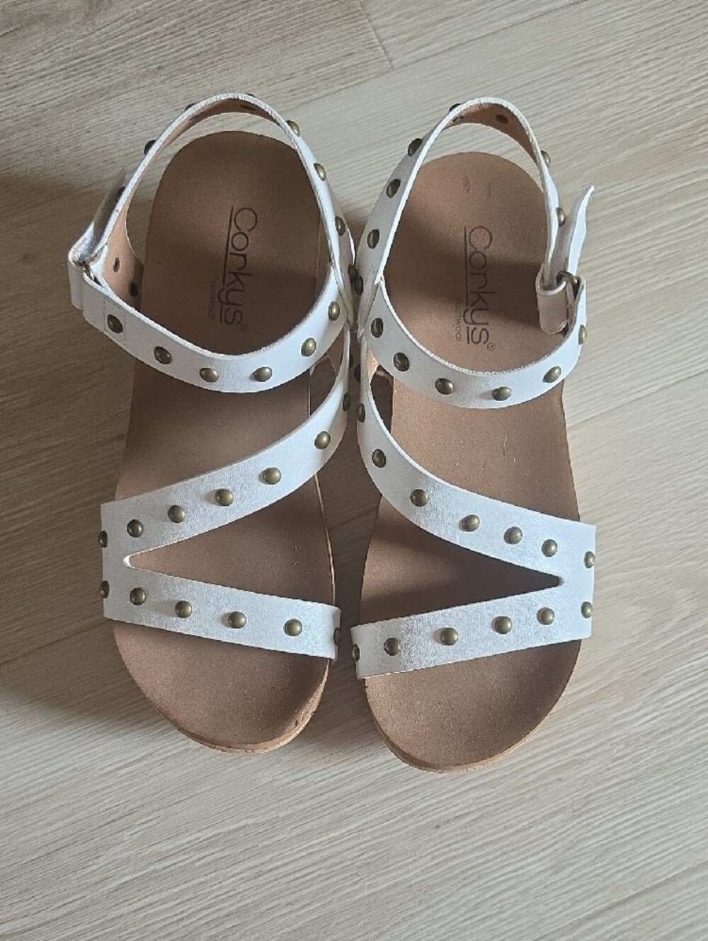 Corkys White Studded Cork Wedge Sandals - Picture 2 of 16